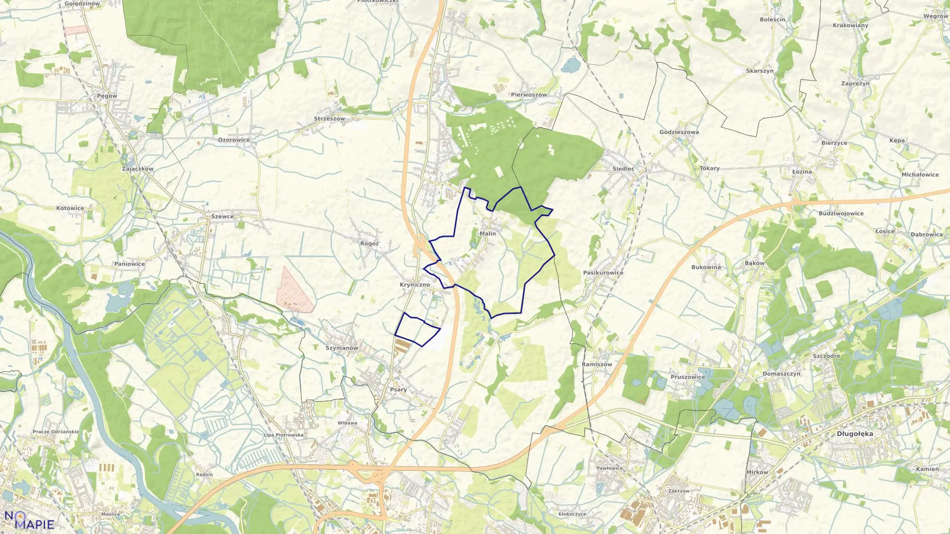 Mapa obrębu MALIN w gminie Wisznia Mała