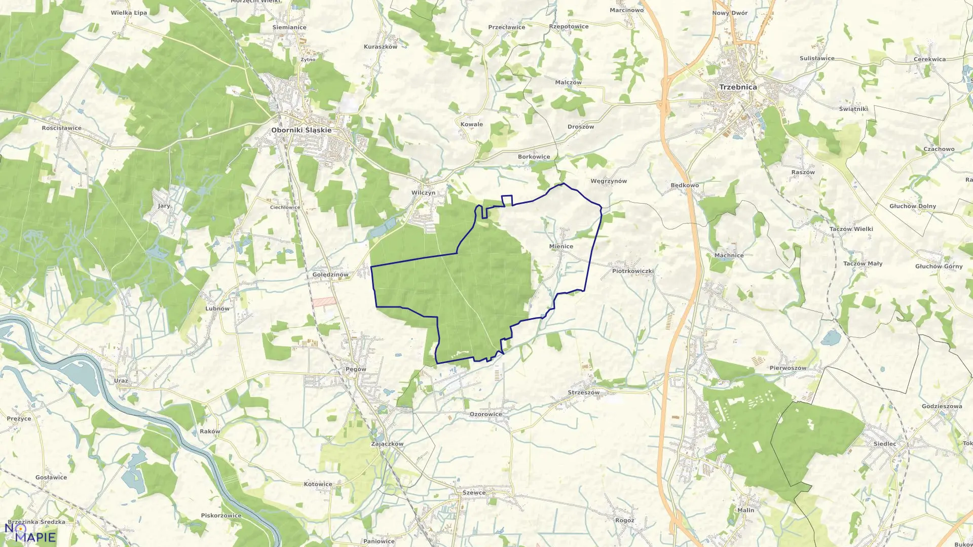 Mapa obrębu MIENICE w gminie Wisznia Mała